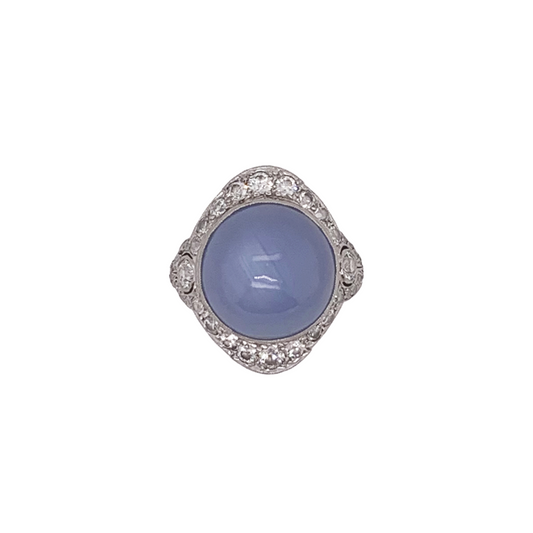 Tiffany & Co. Art Deco Platinum Star Sapphire & Diamond Ring front