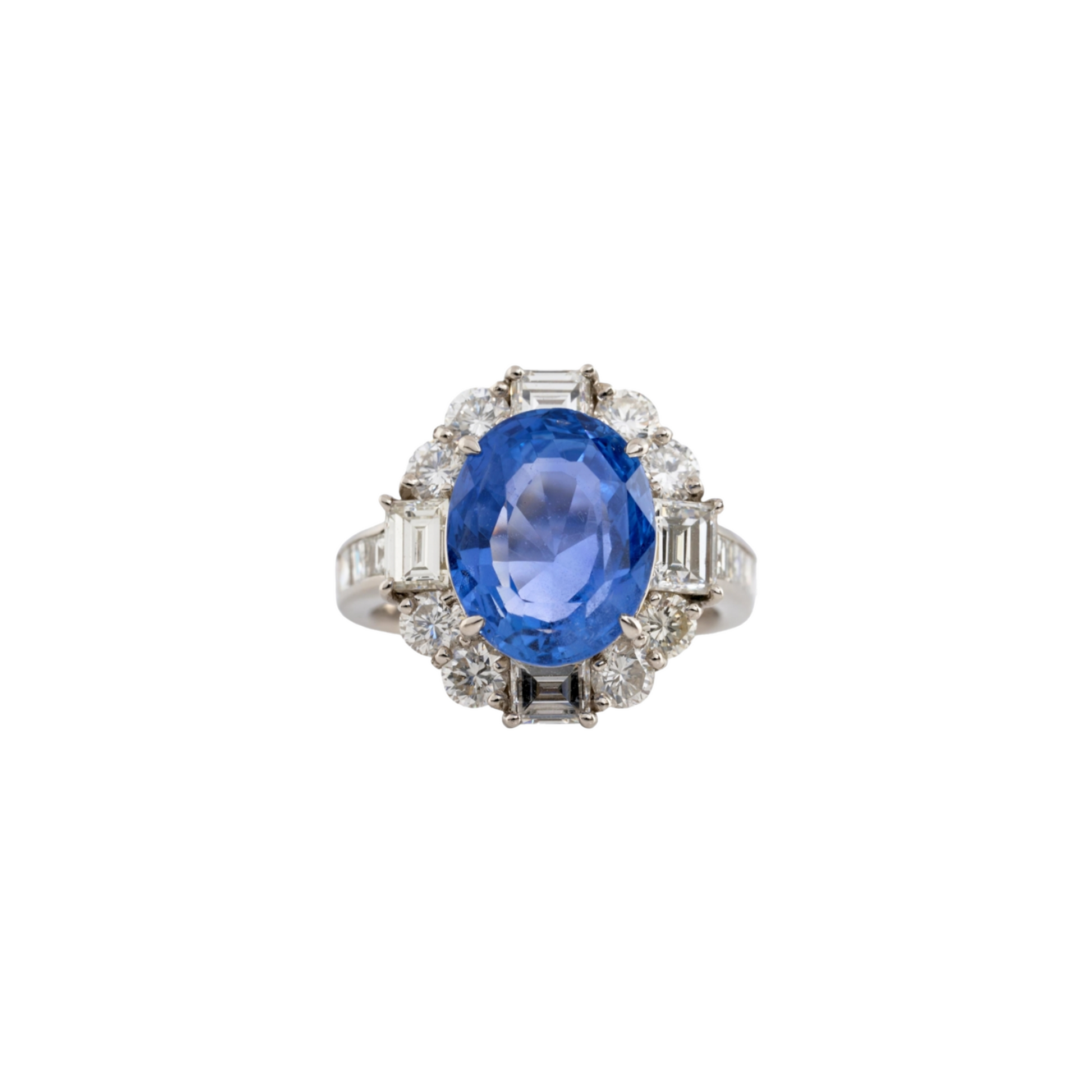 1950s Platinum Sapphire & Diamond Ring front view