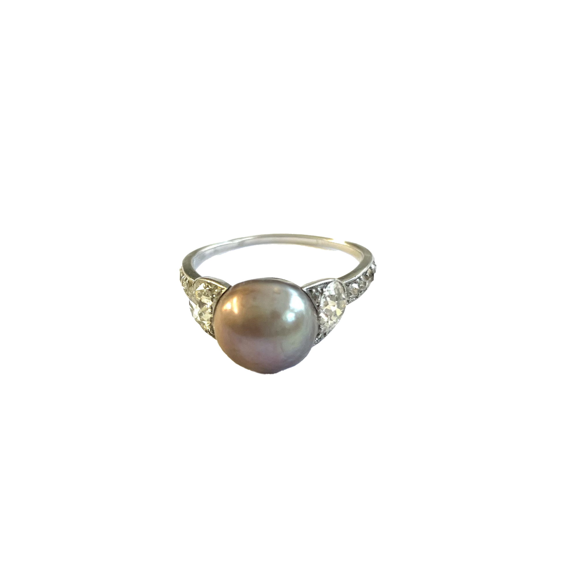 Edwardian Platinum Natural Pearl & Diamond Ring front