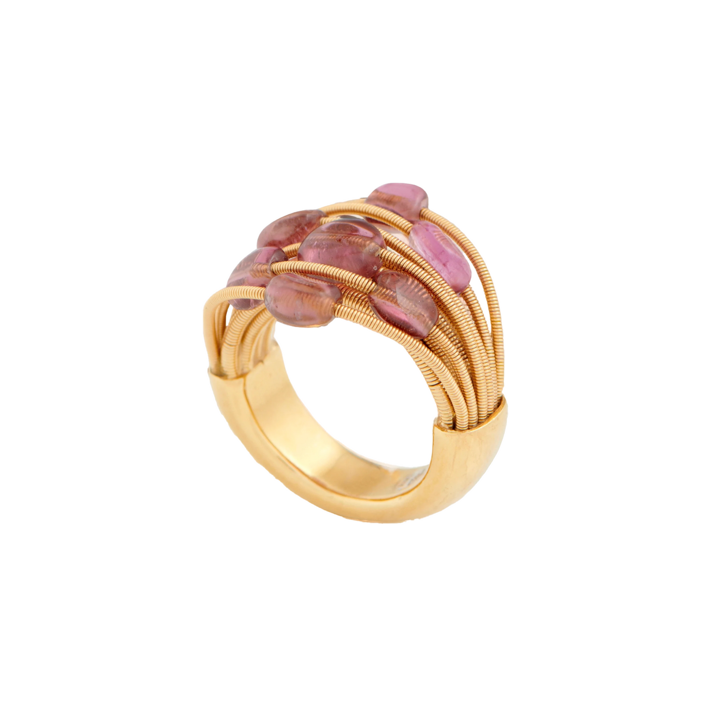 Italian 1990s 18KT Yellow Gold Tourmaline Cocktail Ring profile view