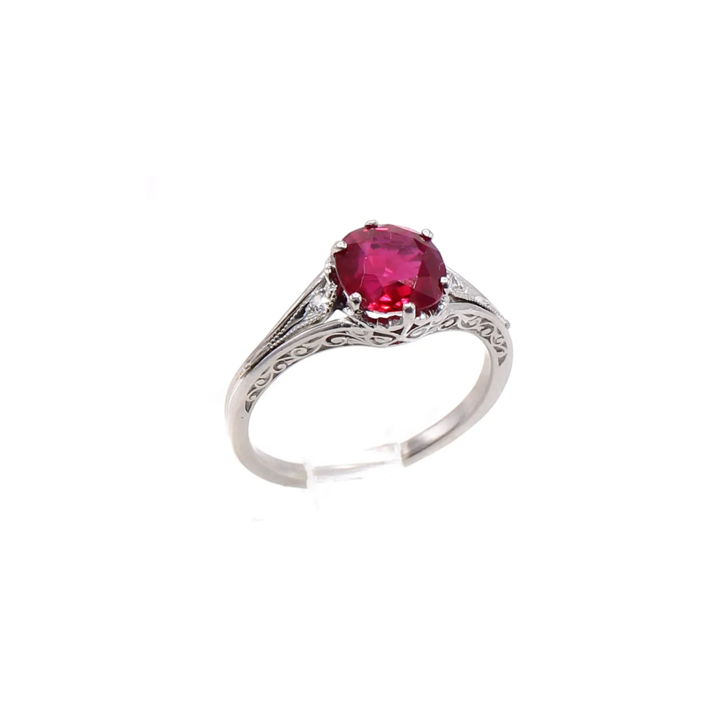 Art Deco Platinum Ruby & Diamond Ring front and top