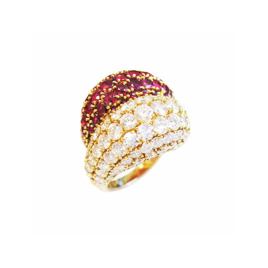 Van Cleef & Arpels 1960s 18KT Yellow Gold Ruby & Diamond Ring top view