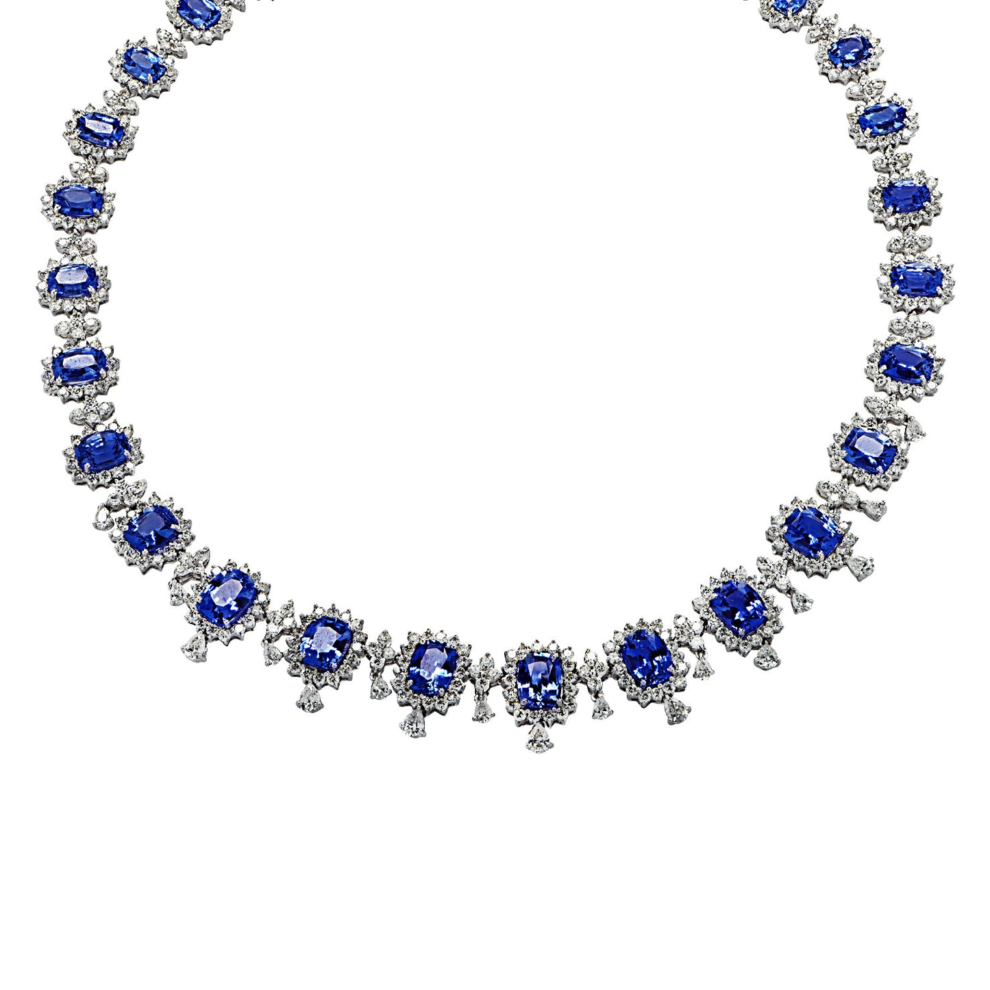 Post-1980s 18KT White Gold Sapphire & Diamond Necklace front