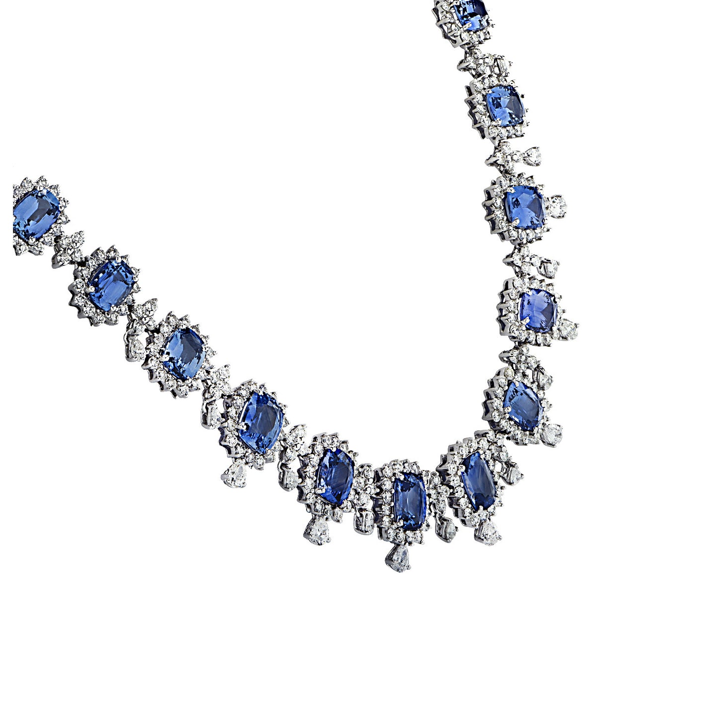Post-1980s 18KT White Gold Sapphire & Diamond Necklace side