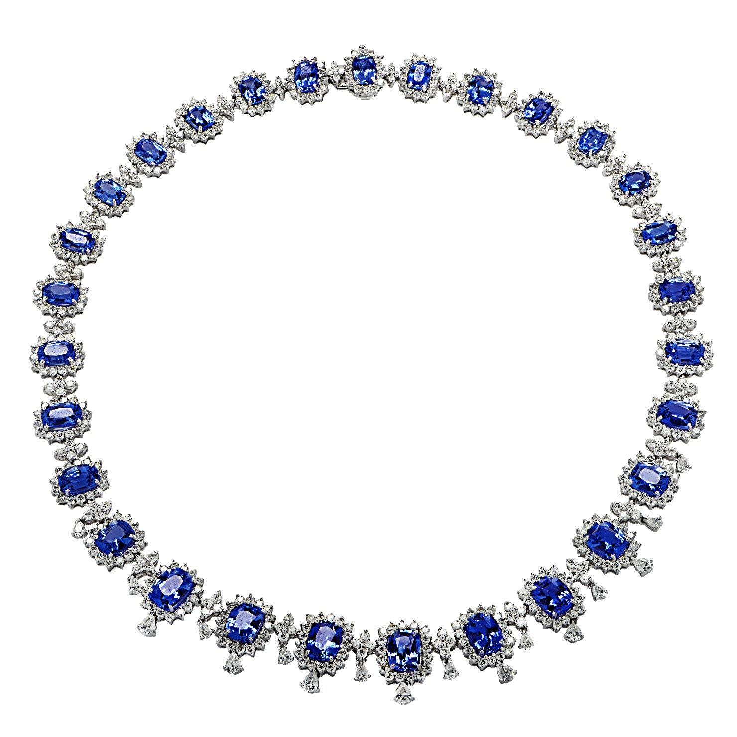 Post-1980s 18KT White Gold Sapphire & Diamond Necklace front