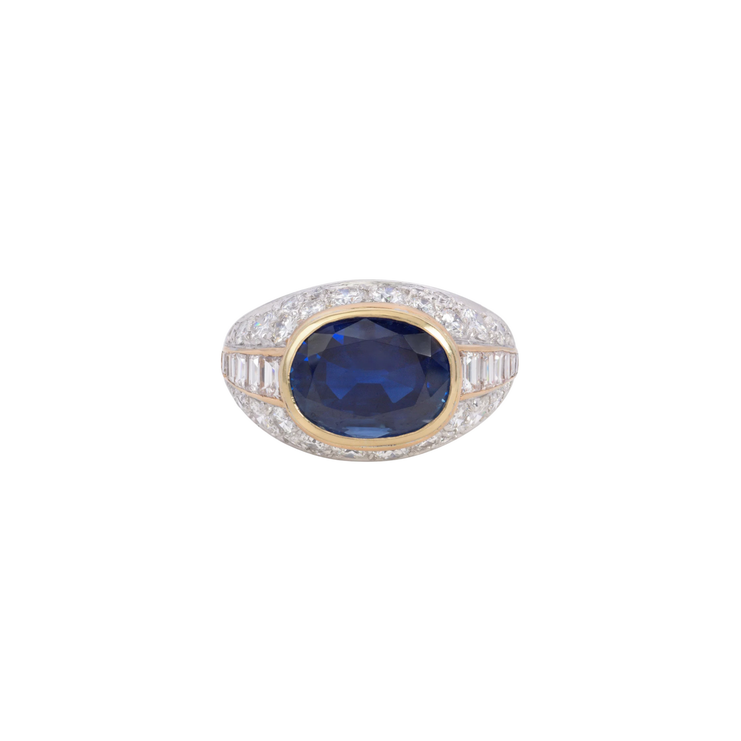 1970s 18KT Yellow & White Gold Sapphire Diamond Ring front