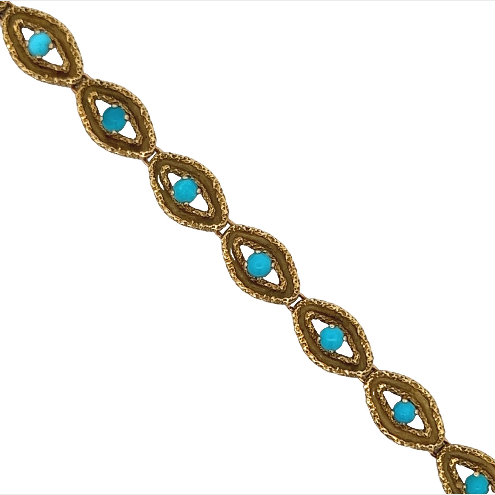 Boucheron 1960s 18KT Yellow Gold Turquoise Bracelet close-up