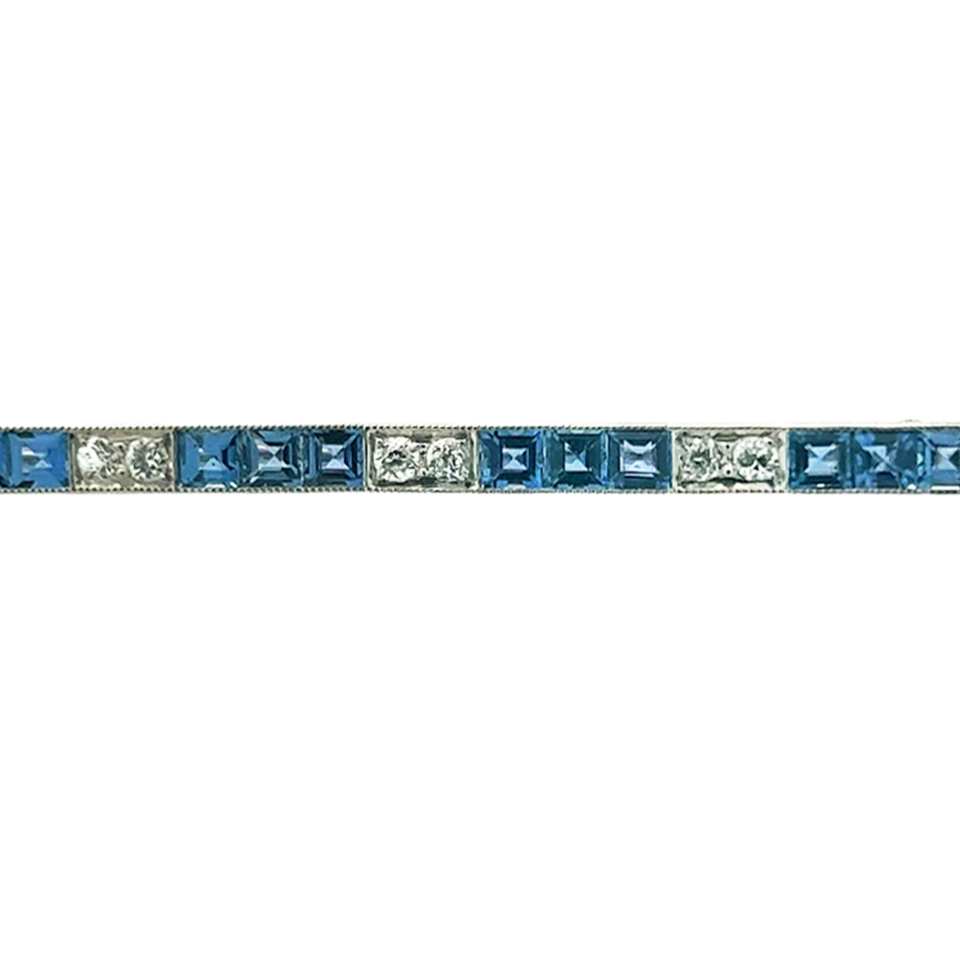 Art Deco Platinum Sapphire & Diamond Bar Brooch close-up