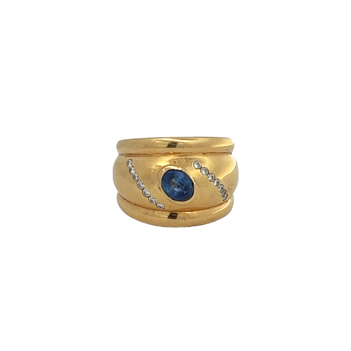 1960s 18KT Yellow Gold Sapphire & Diamond Ring front