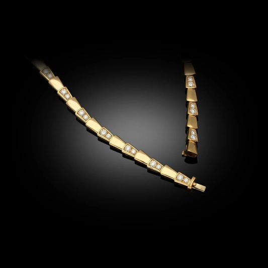 Bulgari Post-1980s 18KT Rose Gold Diamond Serpenti Viper Necklace close-up of clasp