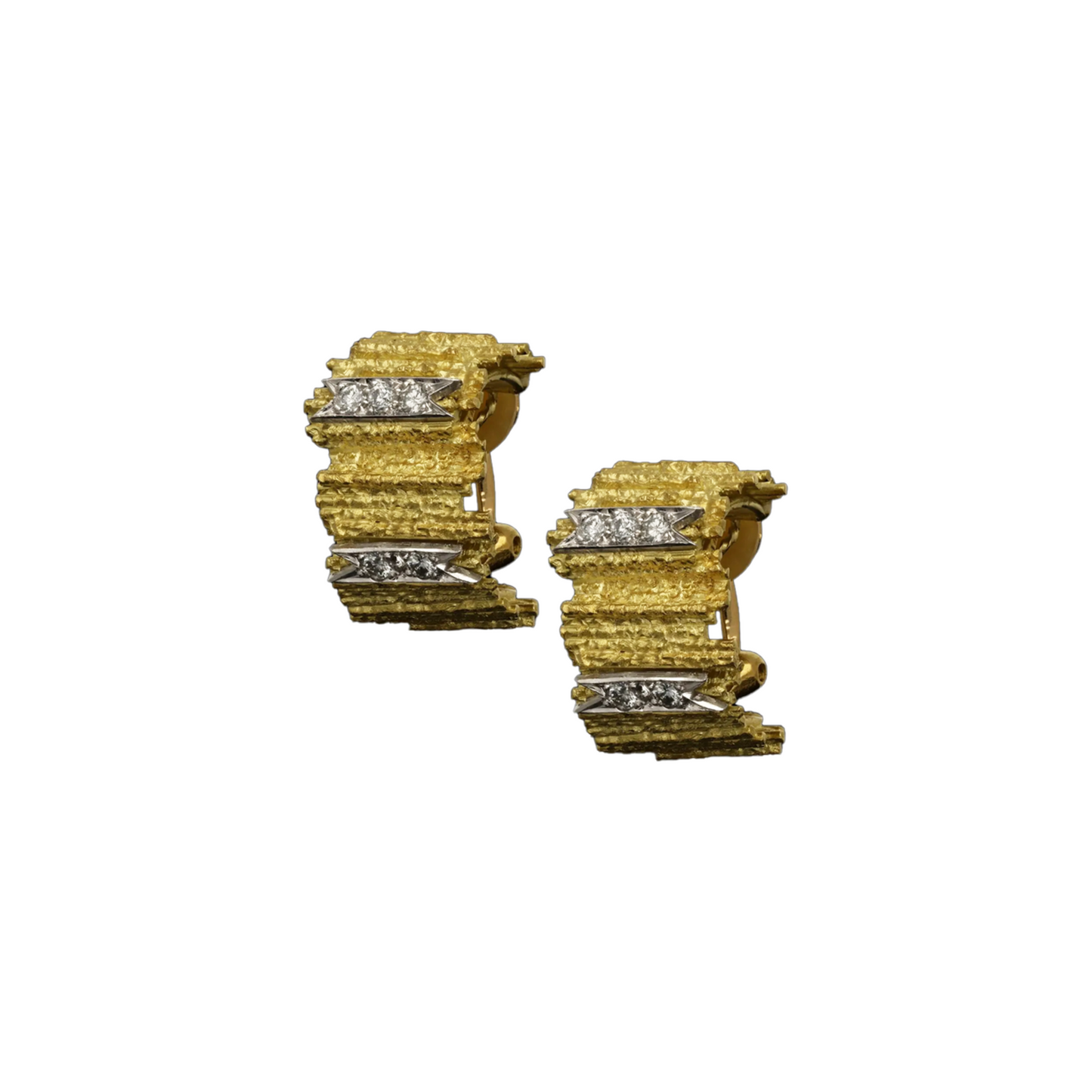 Andrew Grima 1960s Platinum & 18KT Yellow Gold Diamond Earrings front