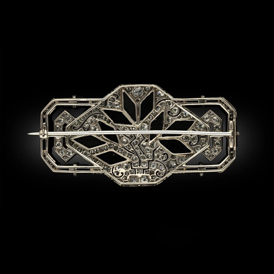 Art Deco Platinum Onyx & Diamond 'Jardinere' Brooch back