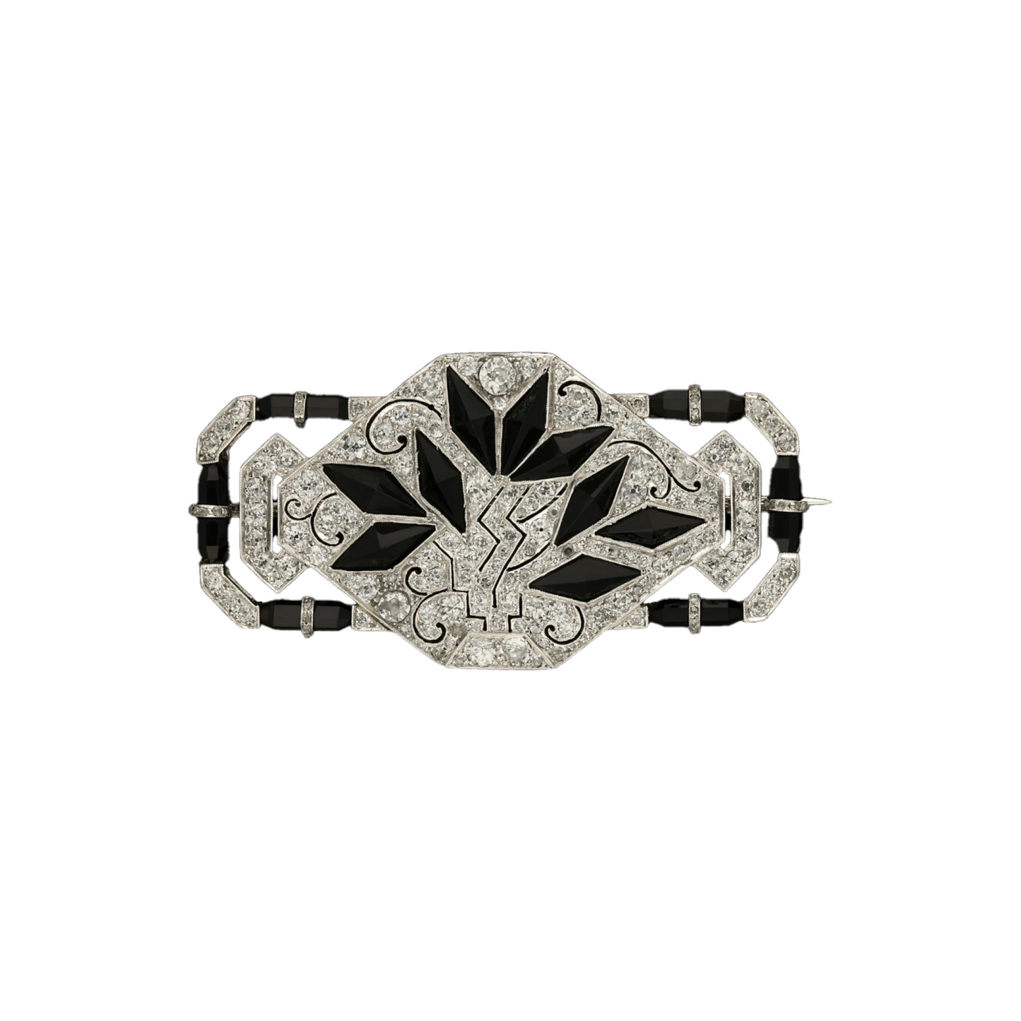 Art Deco Platinum Onyx & Diamond 'Jardinere' Brooch front