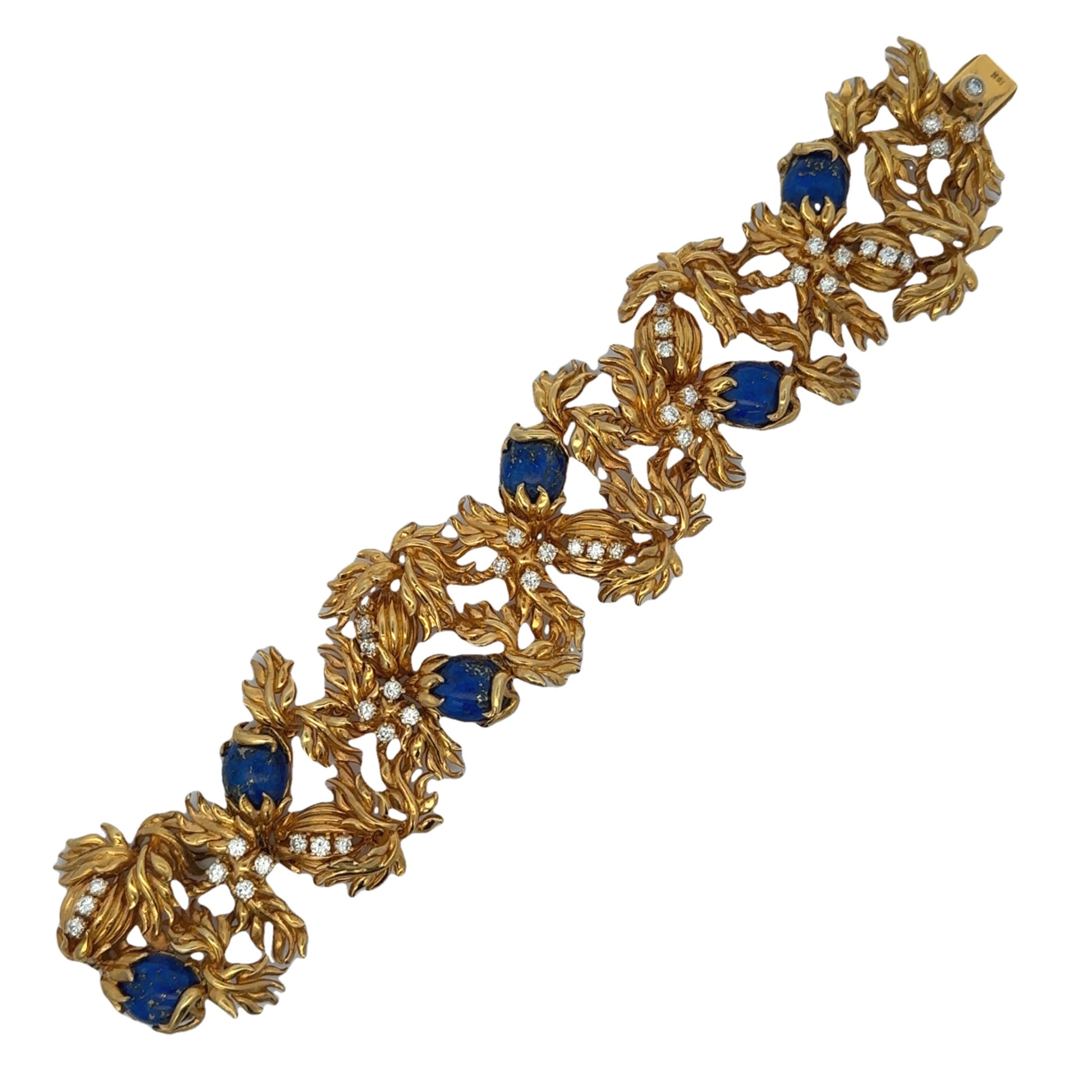 Cartier Aldo Cipullo 1970s 18KT Yellow Gold Lapis Lazuli & Diamond Bracelet front