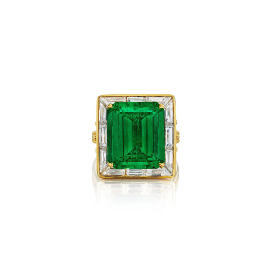 Harry Winston French 1970s 18KT Yellow Gold Emerald & Diamond Ring front