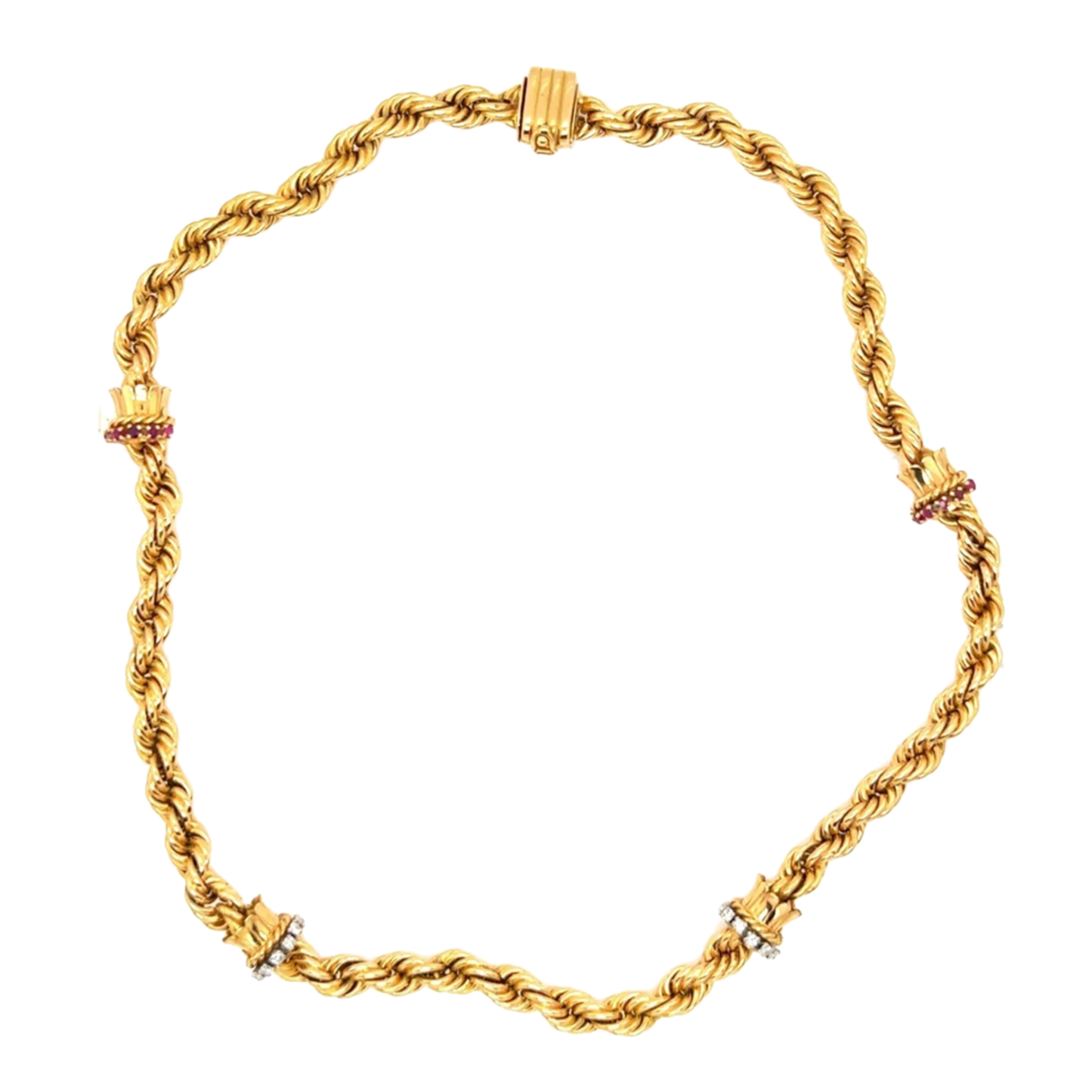 Lacloche Freres Paris 1950s 18KT Yellow Gold Diamond & Ruby Necklace front