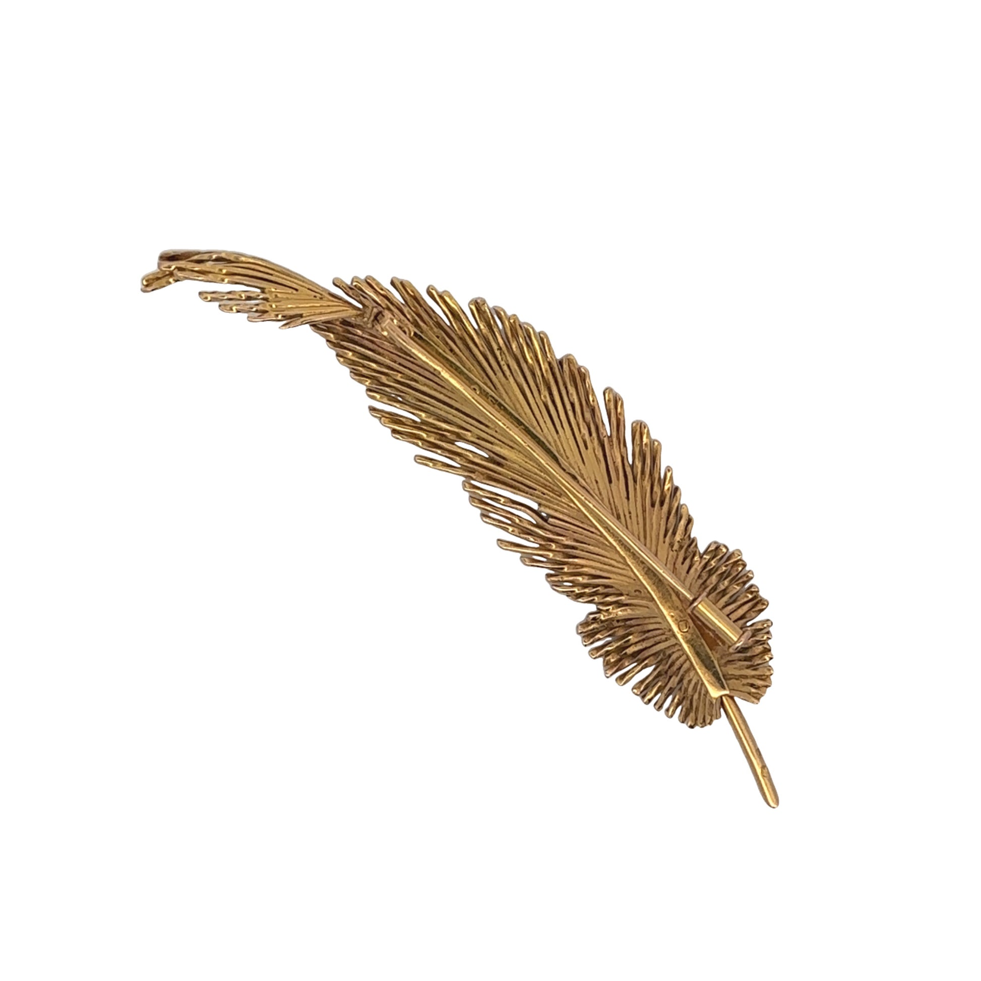 Pierre Sterle 1970s 18KT Yellow Gold Feather Brooch back