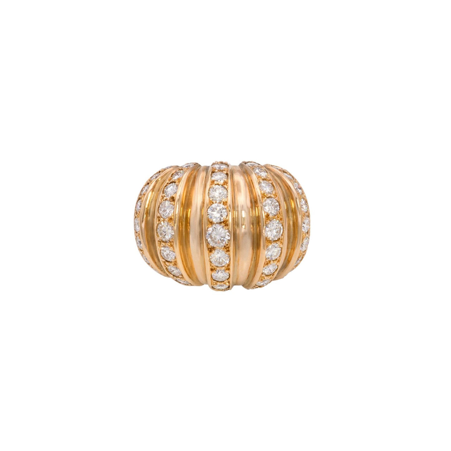 French 1950s 18KT Yellow Gold Diamond Cocktail Ring front