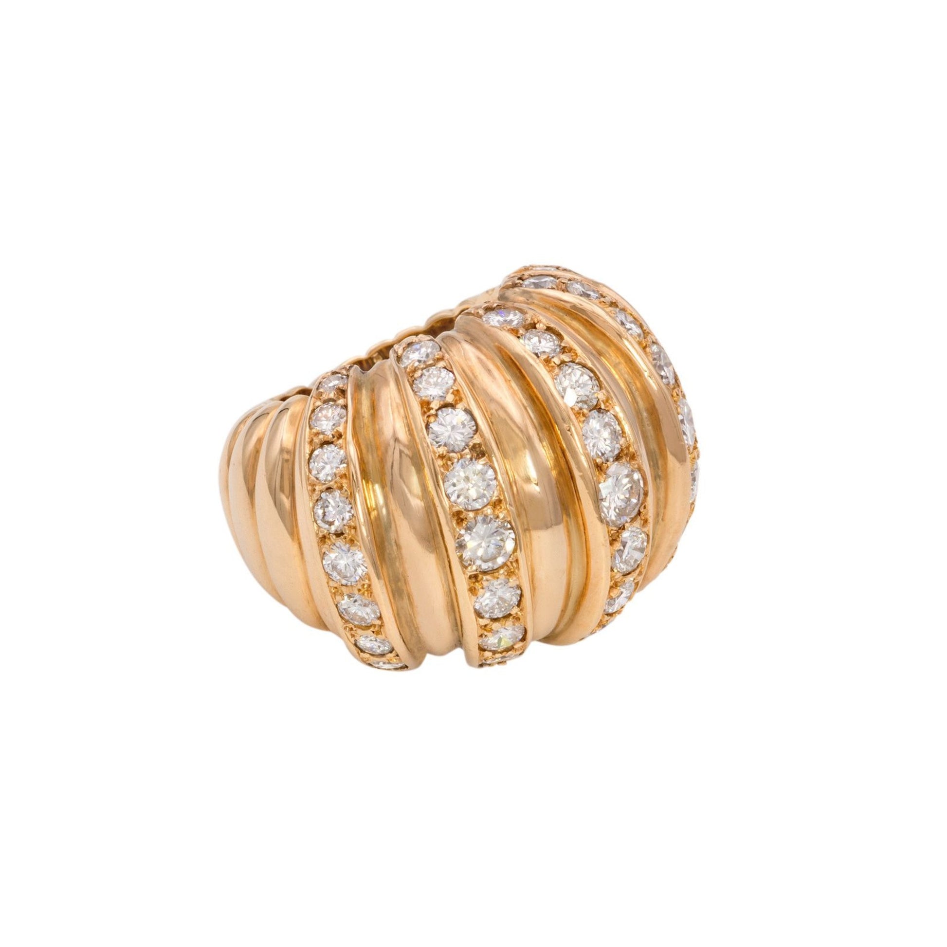 French 1950s 18KT Yellow Gold Diamond Cocktail Ring front side
