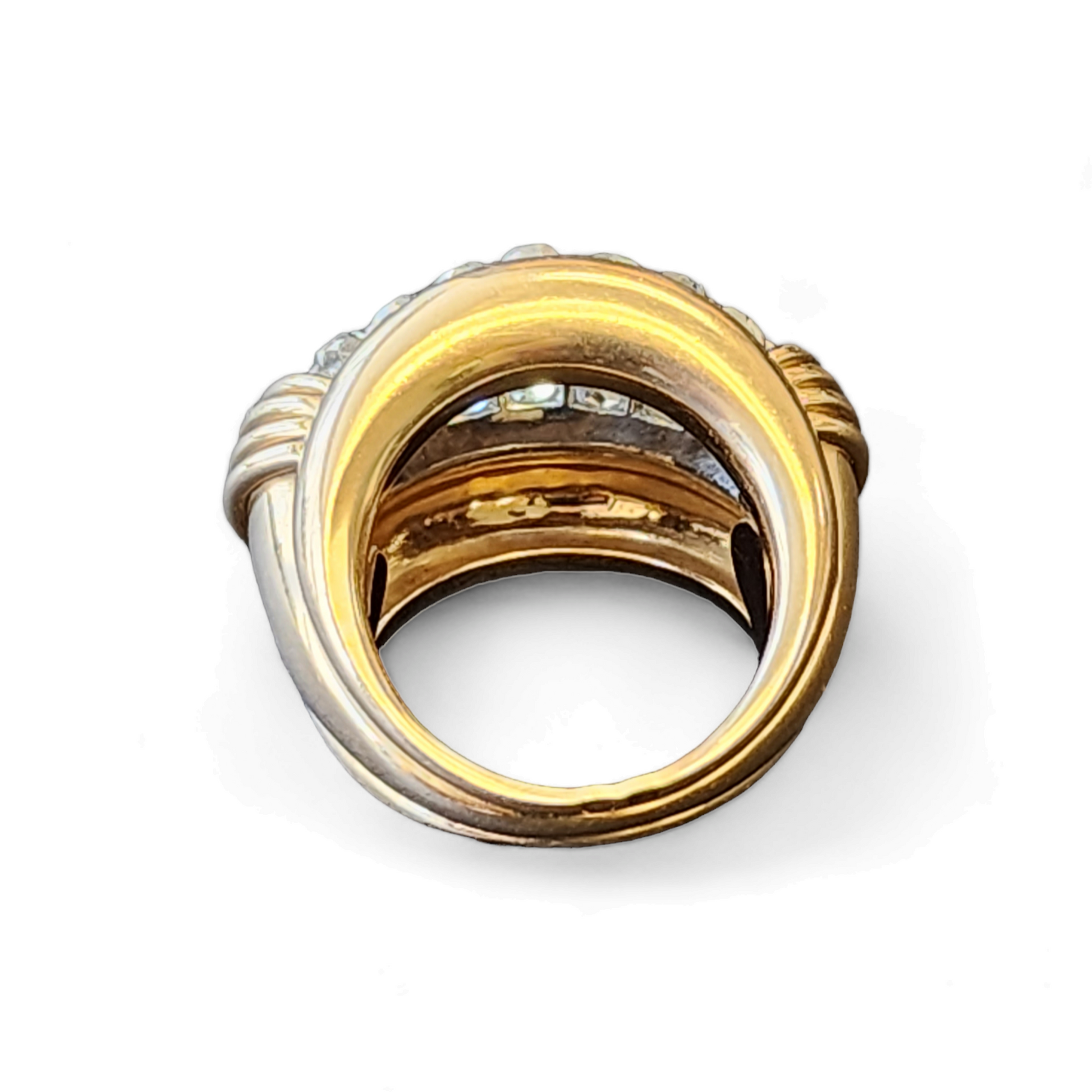 French 1930s Platinum & 18KT Yellow Gold Diamond Ring back