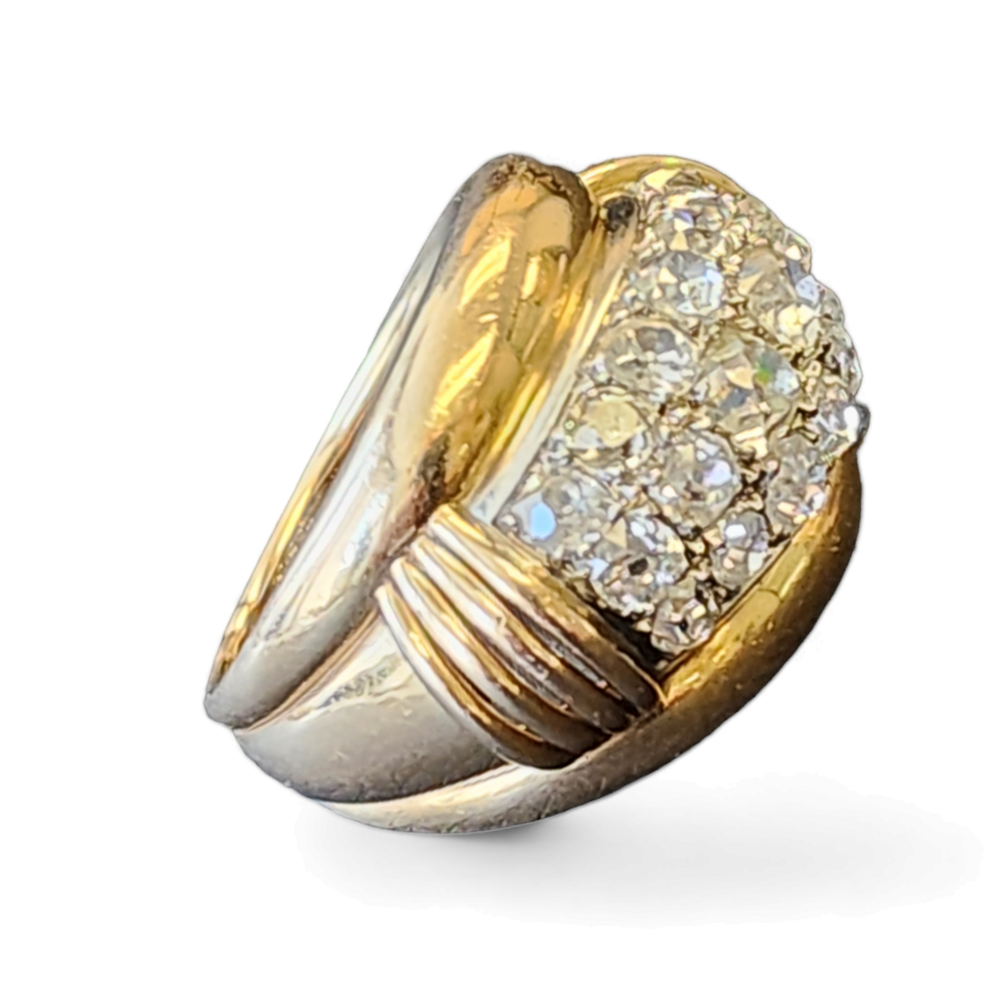 French 1930s Platinum & 18KT Yellow Gold Diamond Ring side