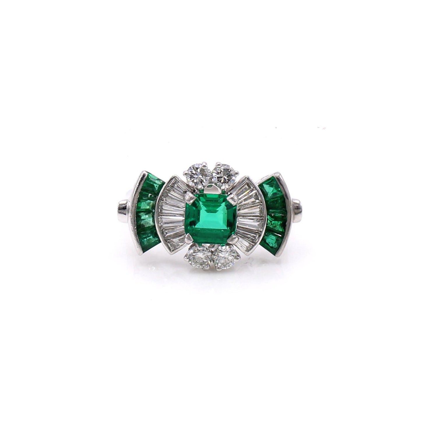 Tiffany & Co. 1940s Platinum Emerald & Diamond Ring front