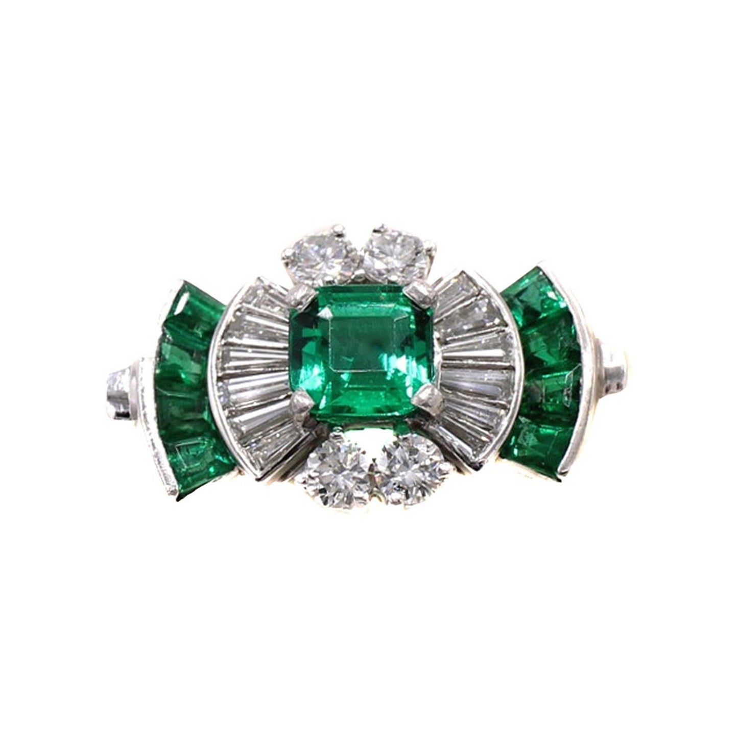 Tiffany & Co. 1940s  Platinum Emerald & Diamond Ring front