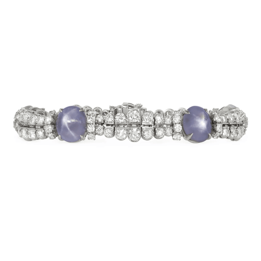 Oscar Heyman Bros Art Deco Platinum Star Sapphire & Diamond Bracelet front