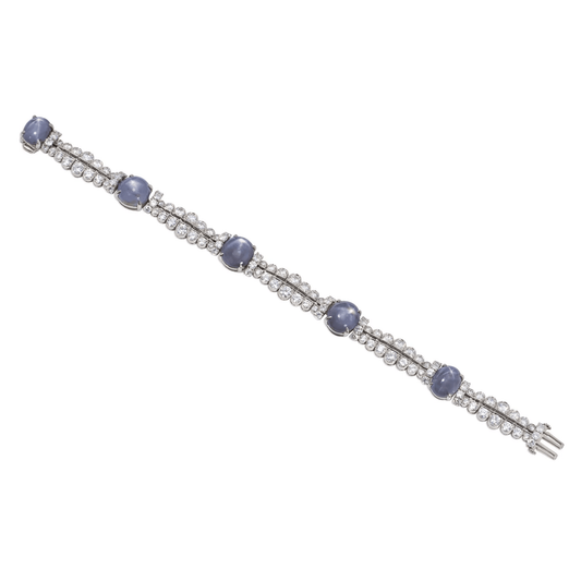 Oscar Heyman Bros Art Deco Platinum Star Sapphire & Diamond Bracelet front