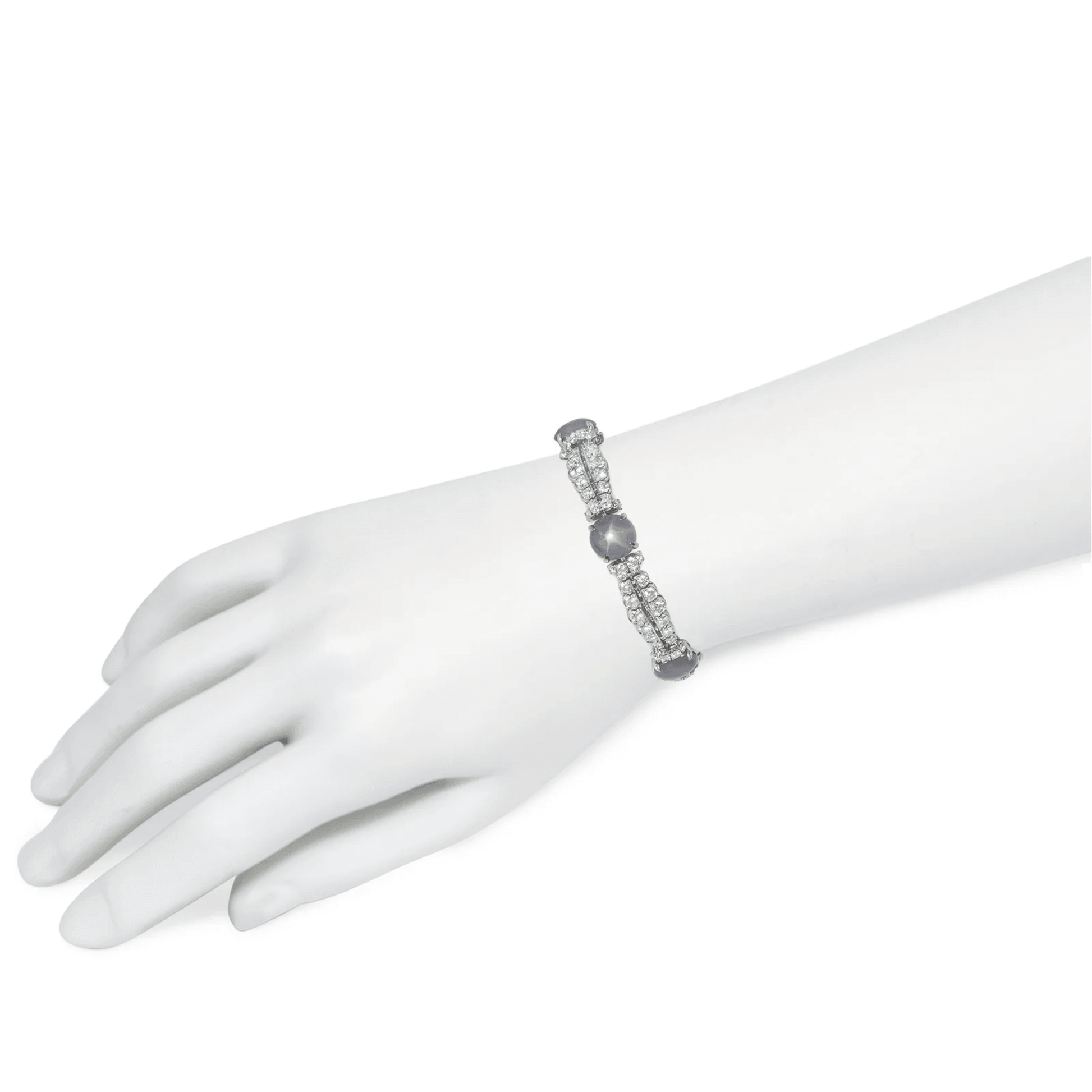 Oscar Heyman Bros Art Deco Platinum Star Sapphire & Diamond Bracelet on wrist