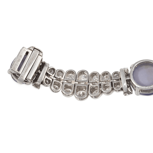 Oscar Heyman Bros Art Deco Platinum Star Sapphire & Diamond Bracelet close-up of clasp