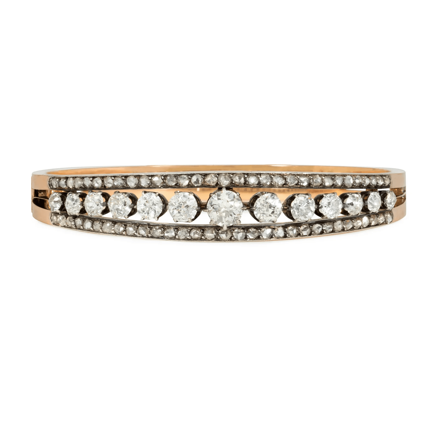 French Victorian 18KT Rose Gold Diamond Bangle Bracelet front