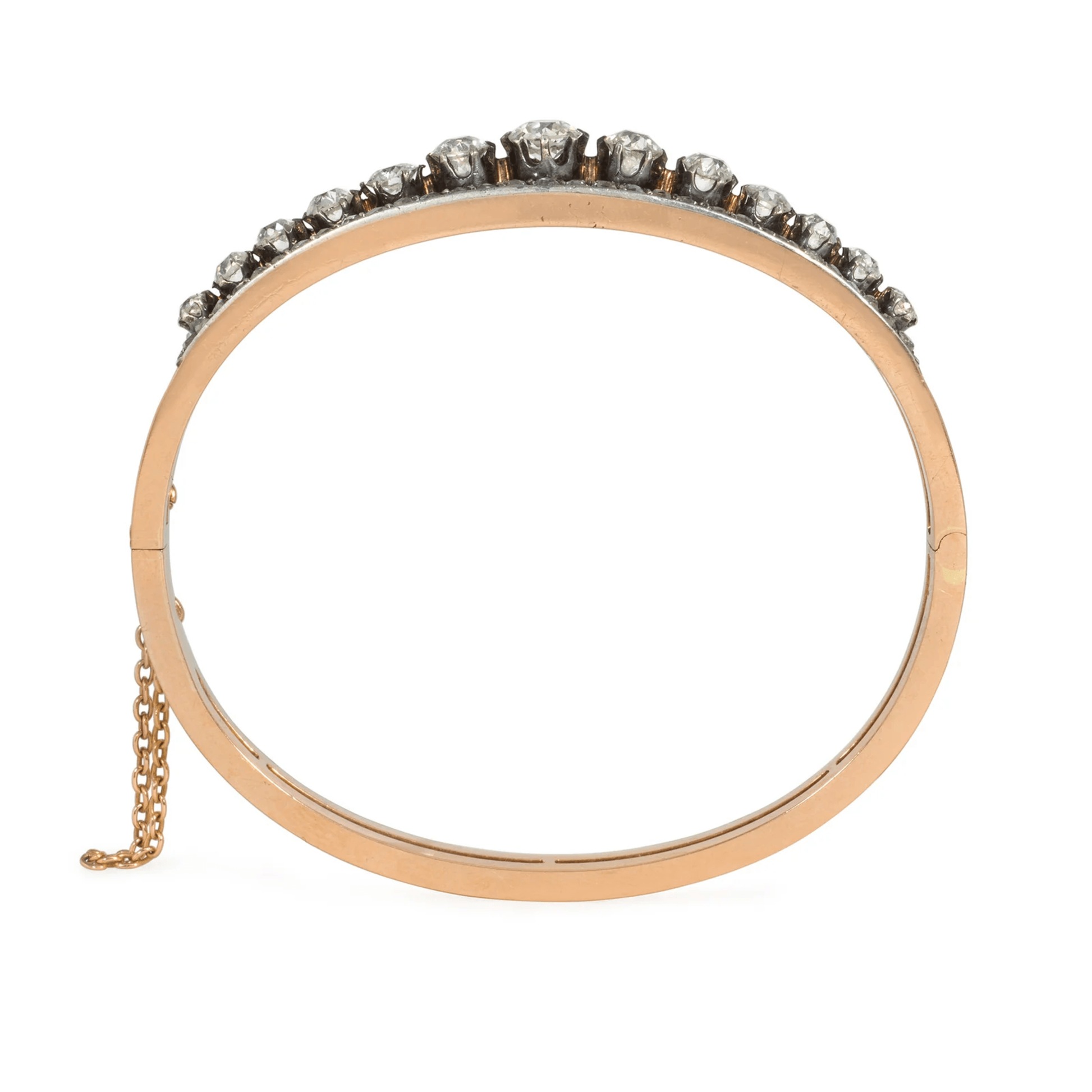 French Victorian 18KT Rose Gold Diamond Bangle Bracelet profile