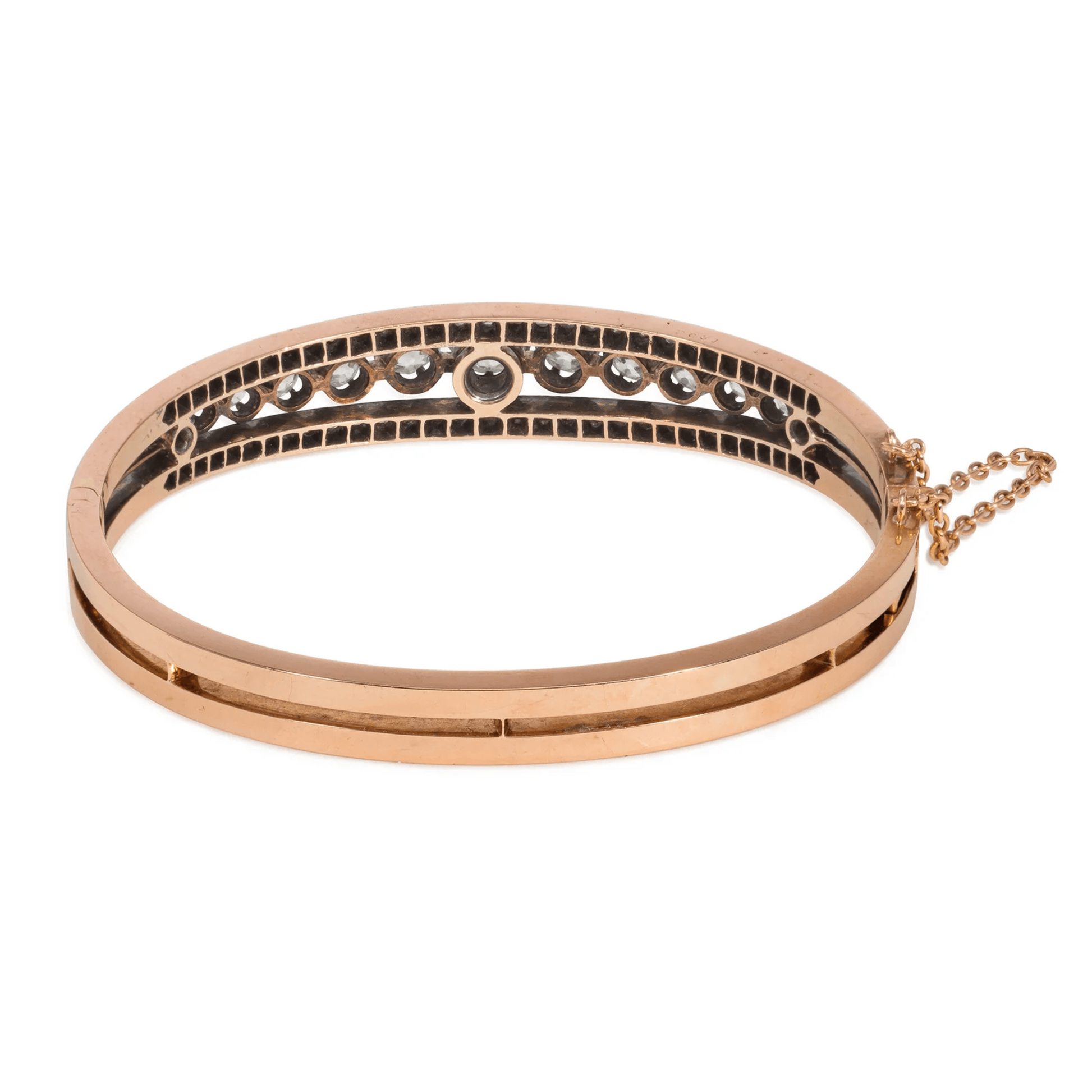 French Victorian 18KT Rose Gold Diamond Bangle Bracelet back