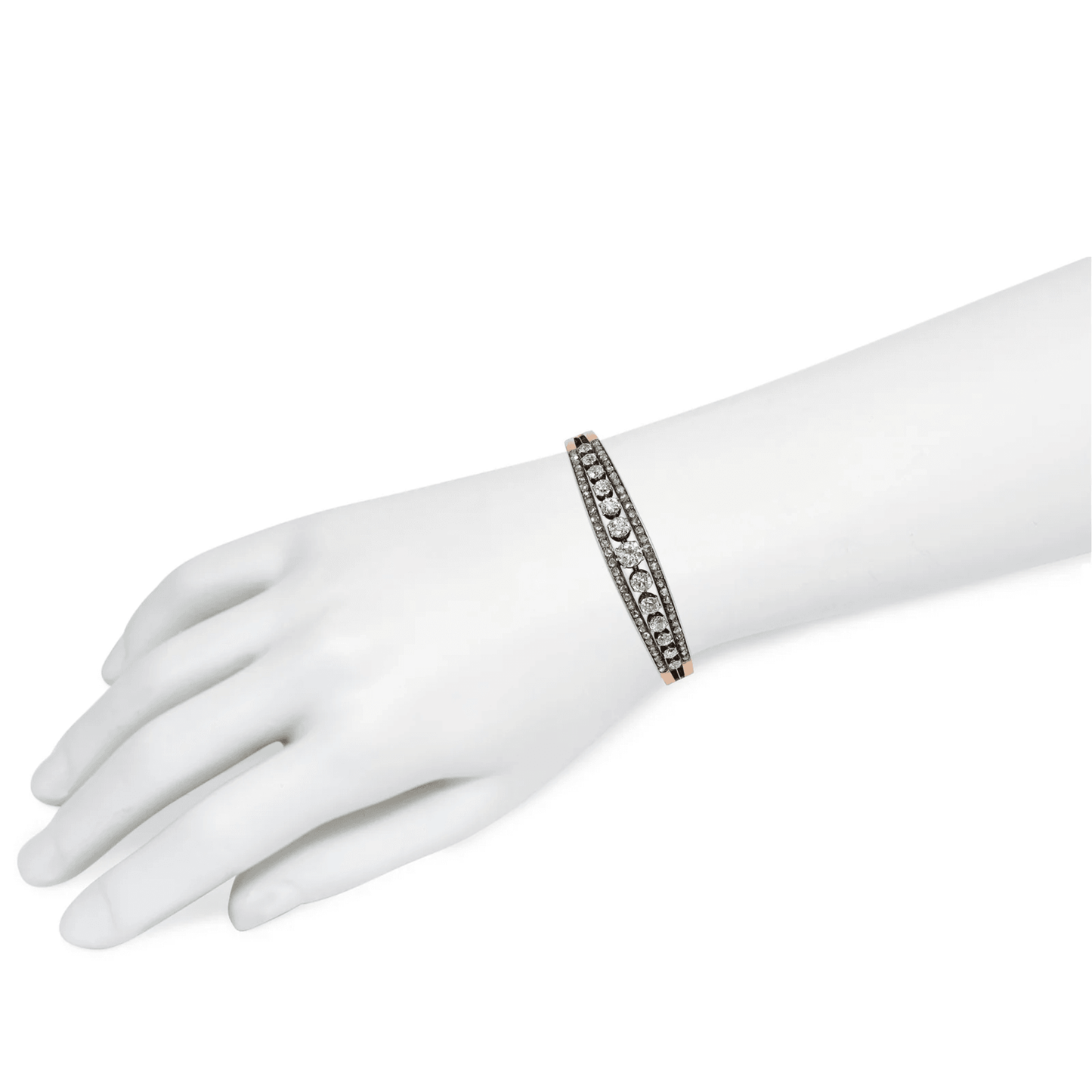 French Victorian 18KT Rose Gold Diamond Bangle Bracelet on wrist