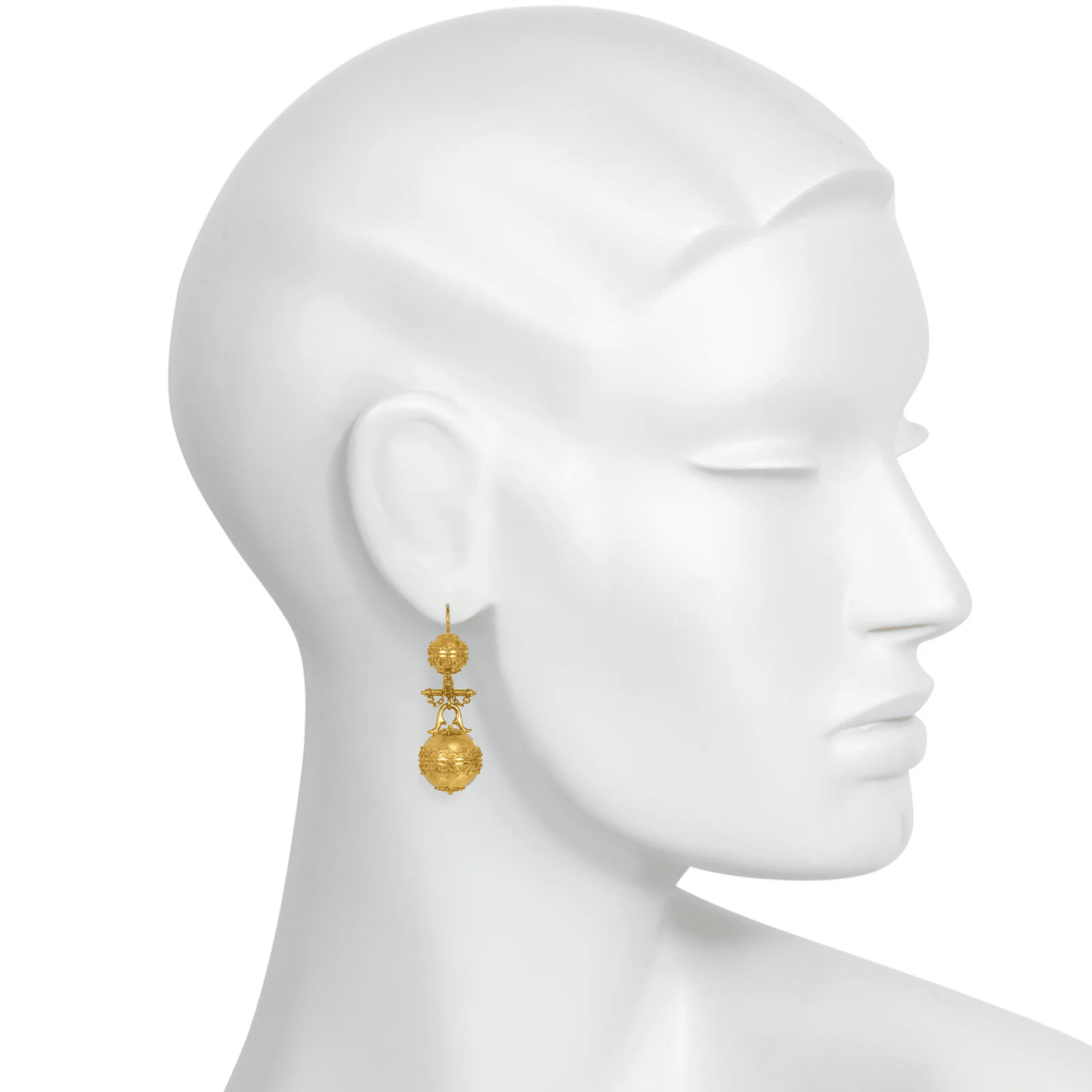 Victorian Etruscan Revival 14KT Yellow Gold Earrings on ear