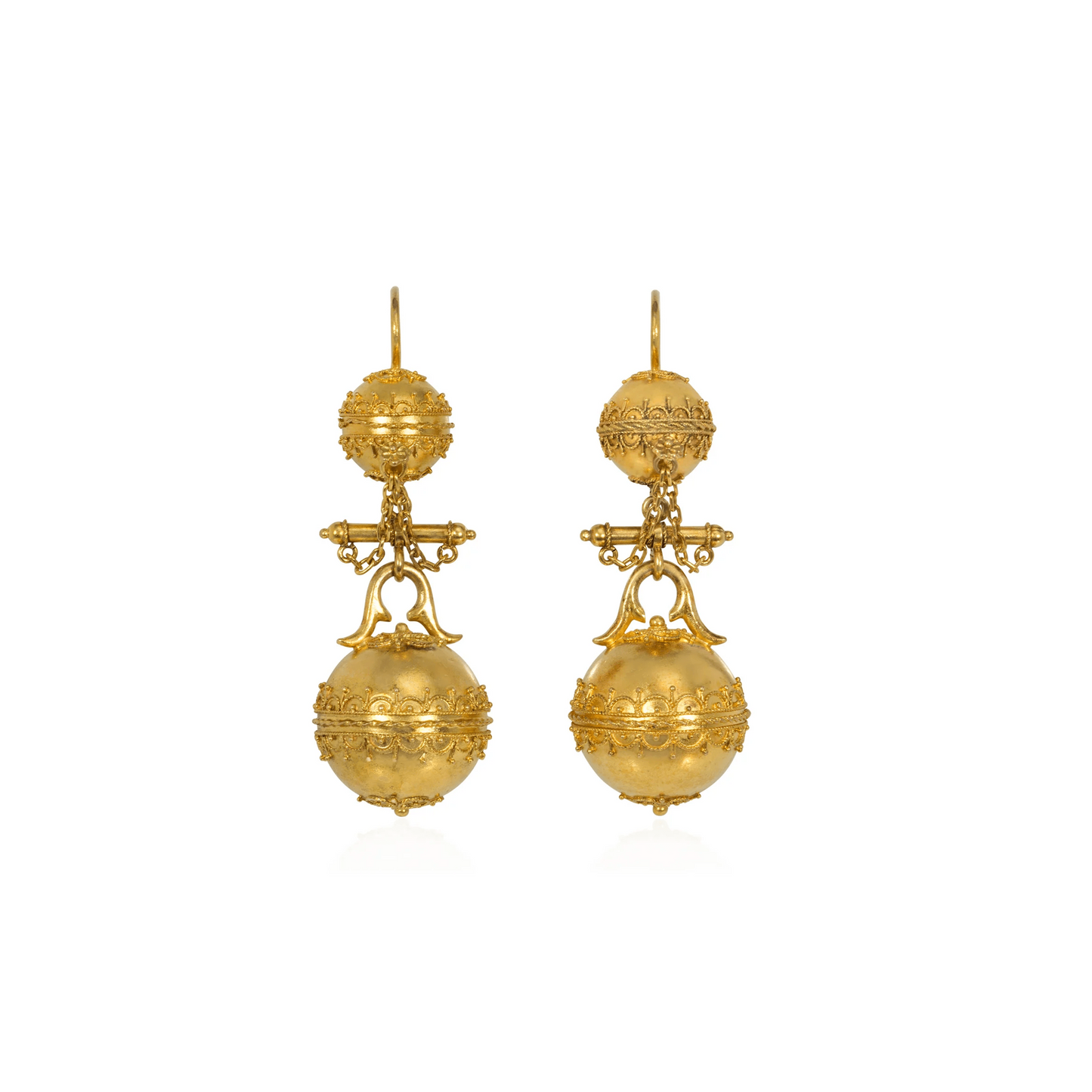 Victorian Etruscan Revival 14KT Yellow Gold Earrings front
