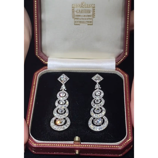 Cartier Paris Art Deco Platinum Diamond Earrings in box