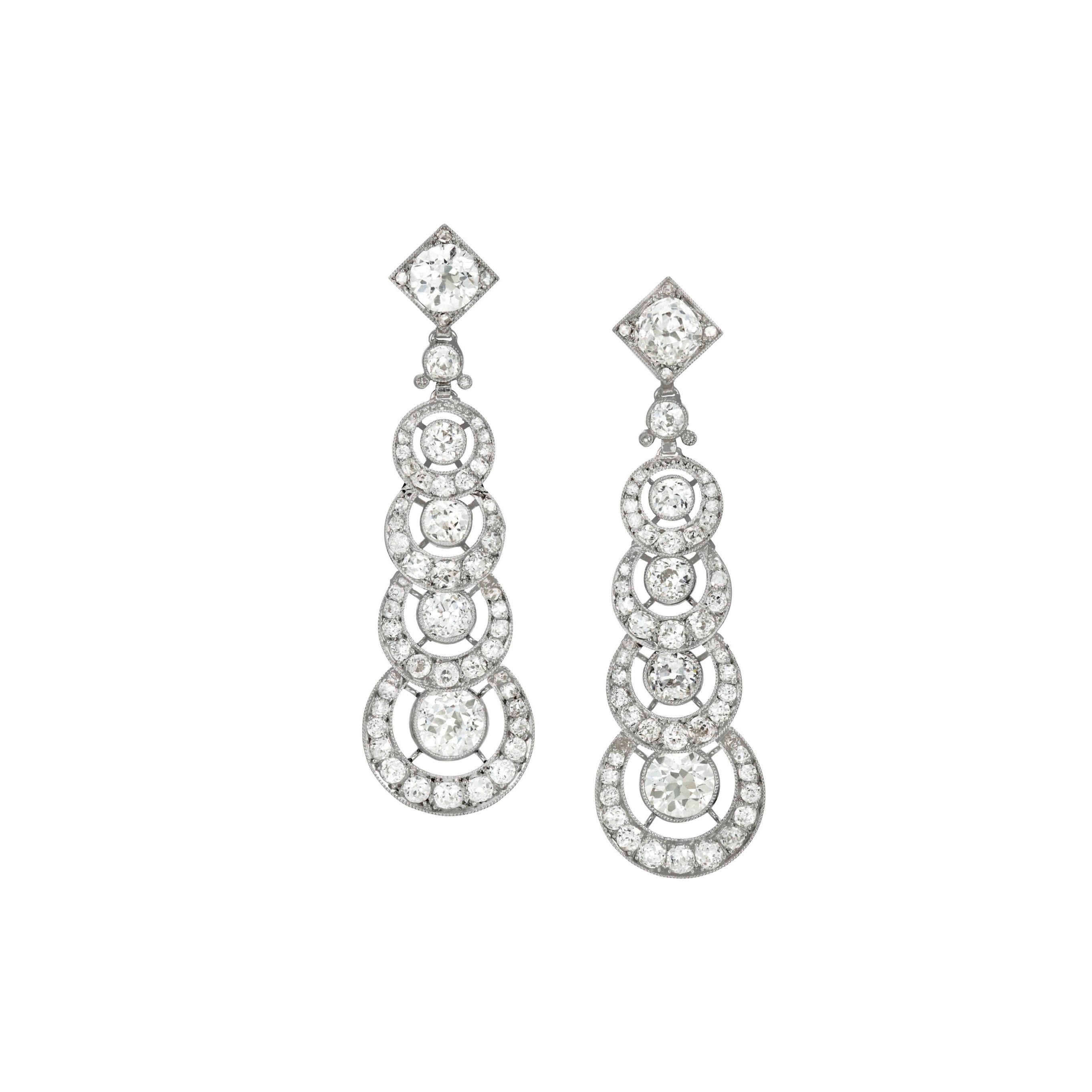 Cartier Paris Art Deco Platinum Diamond Earrings