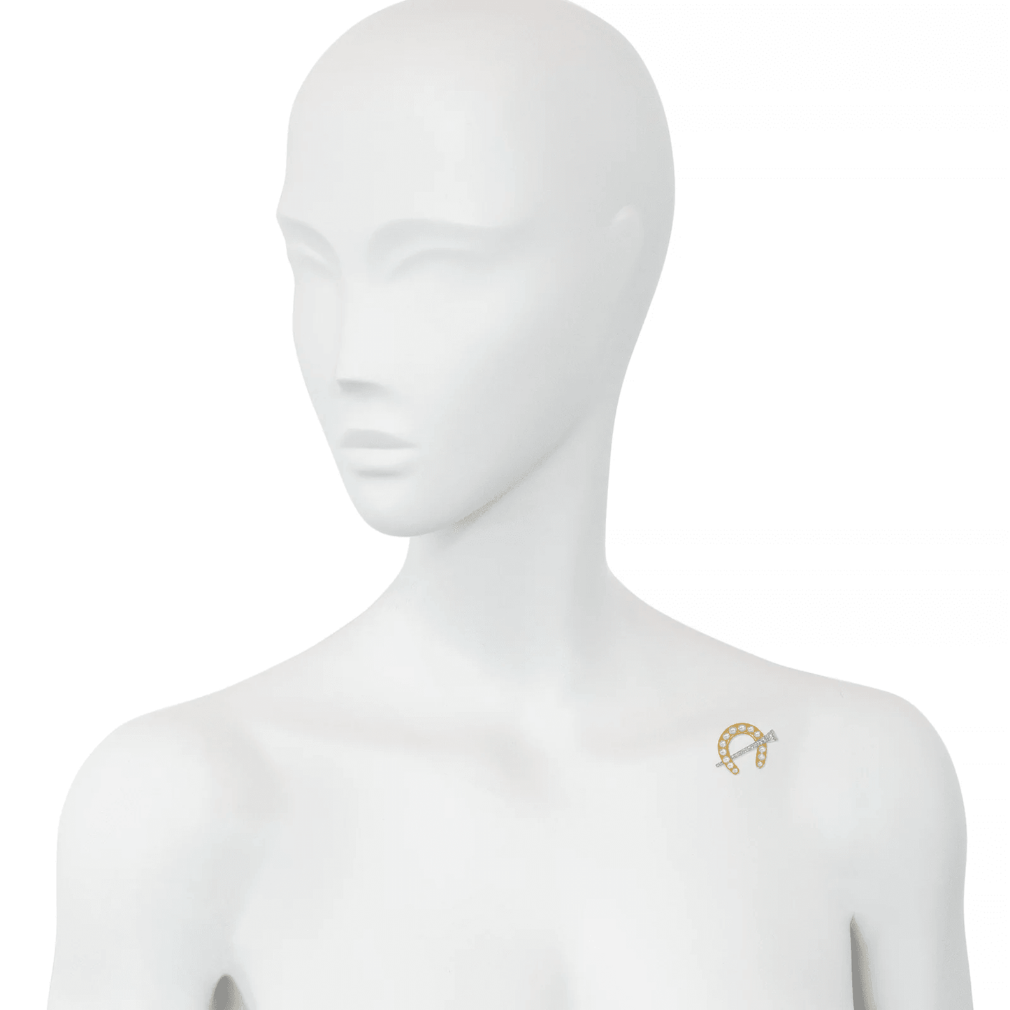 Edwardian Platinum & 18KT Yellow Gold Diamond & Natural Pearl Horseshoe Brooch / Pendant on shoulder