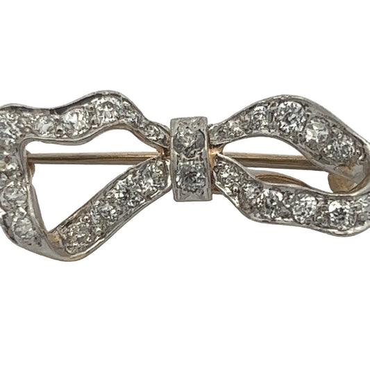 Tiffany & Co. Edwardian Platinum & 18KT Yellow Gold Diamond Bow Brooch close-up front
