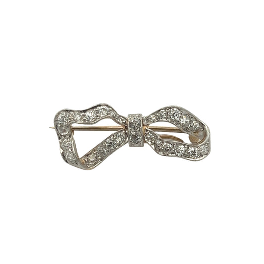 Tiffany & Co. Edwardian Platinum & 18KT Yellow Gold Diamond Bow Brooch front