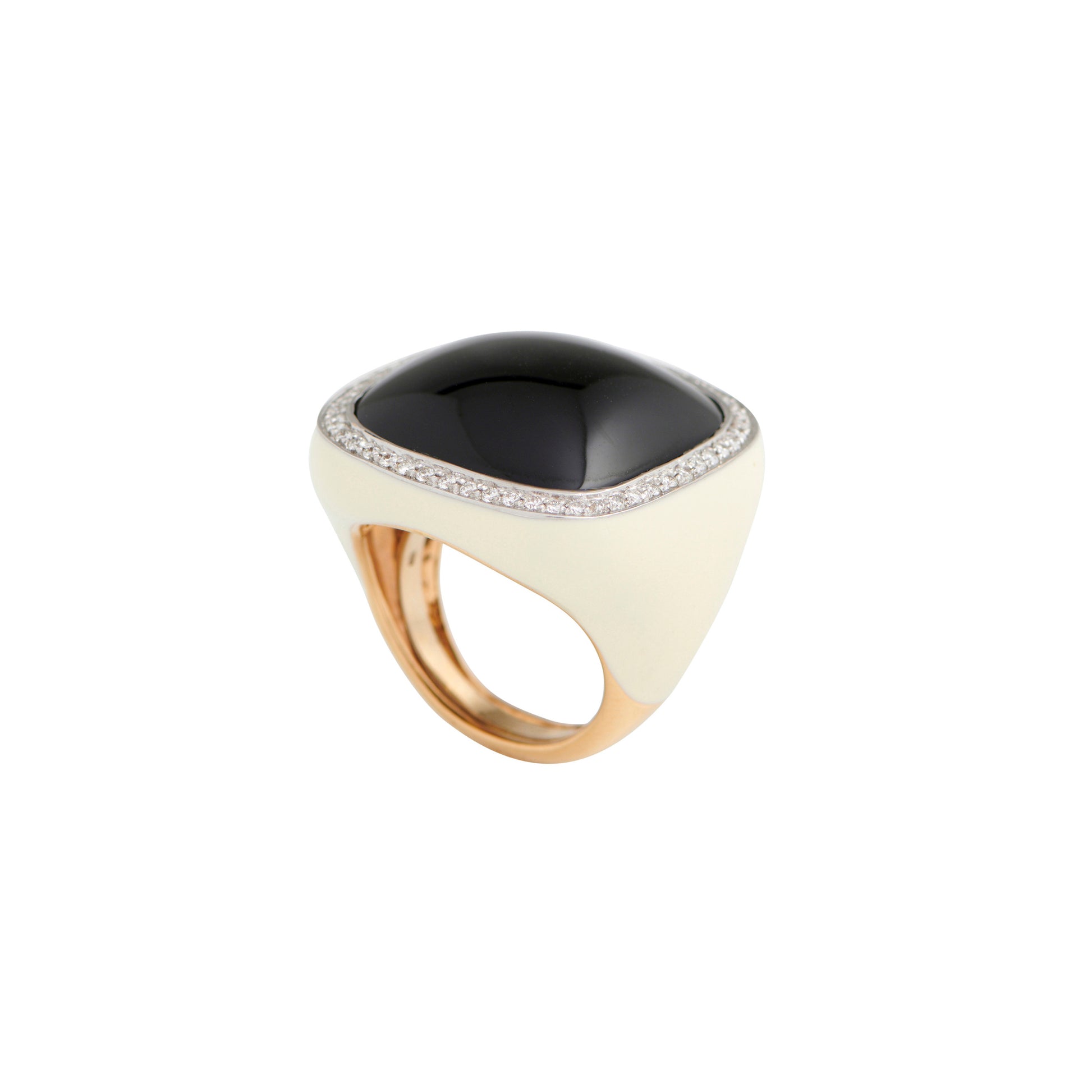 Post-1980s 18KT Yellow Gold Onyx, Diamond & Lacquer Ring profile