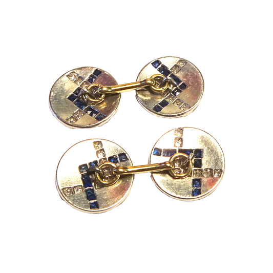 French Art Deco Platinum Sapphire & Diamond Cufflinks back