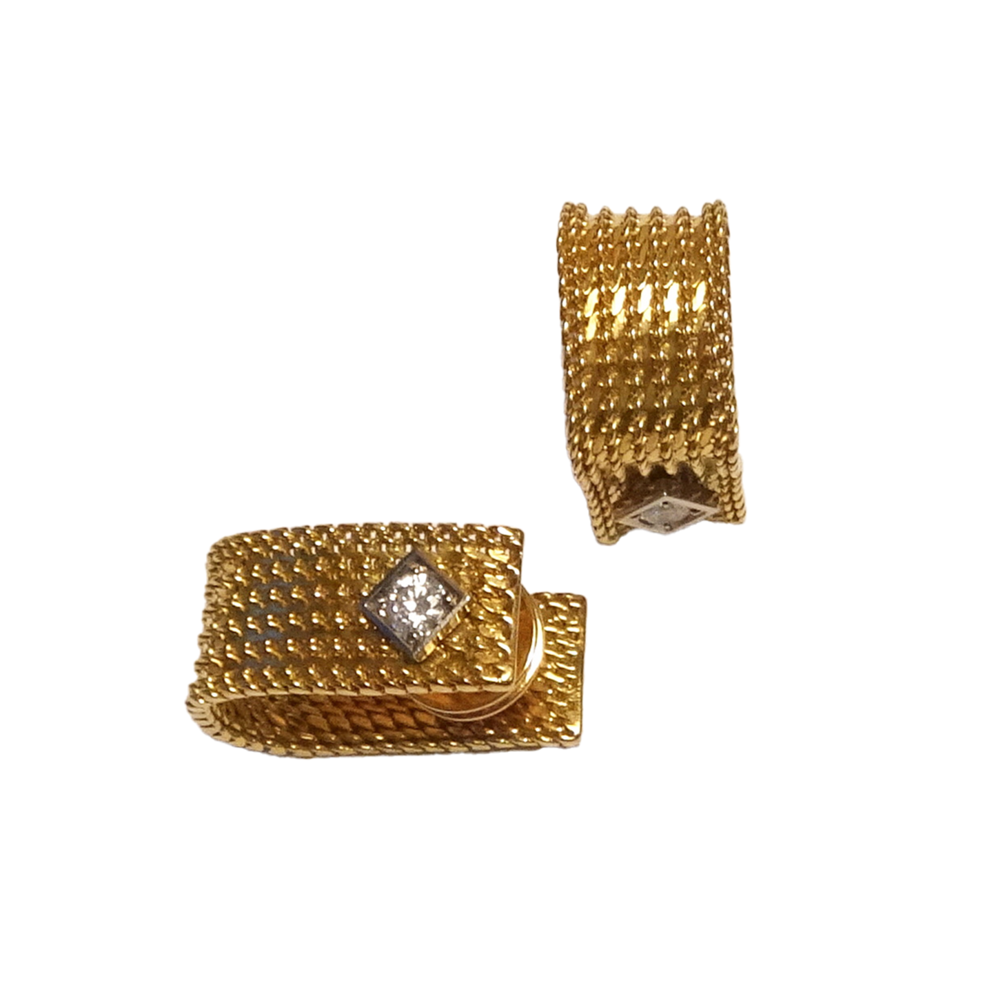1960s 18KT Yellow Gold Diamond Cufflinks front and top