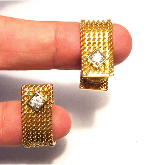 1960s 18KT Yellow Gold Diamond Cufflinks front