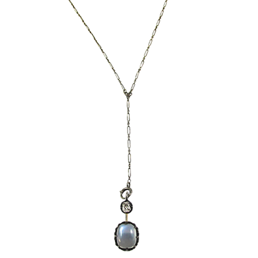 Victorian Silver & 18KT Yellow Gold Moonstone & Diamond Pendant on chain (not included)