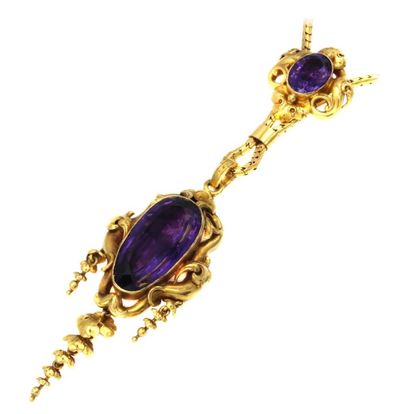 Victorian 15KT Yellow Gold Amethyst Pendant Necklace front