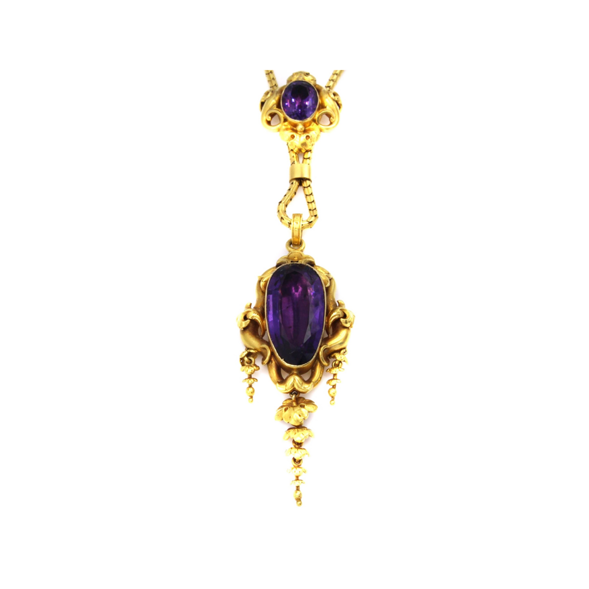 Victorian 15KT Yellow Gold Amethyst Pendant Necklace front