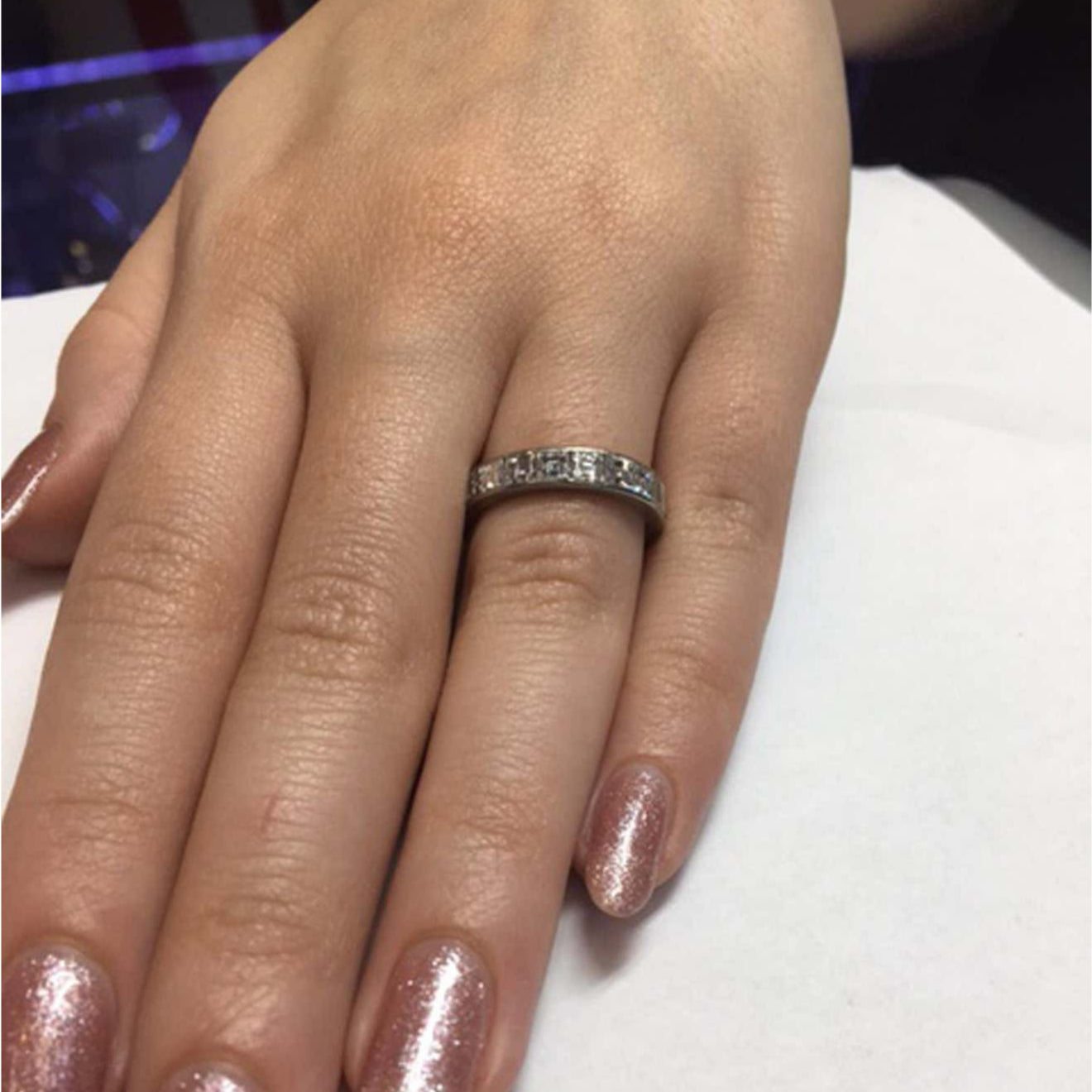 Art Deco Platinum Diamond Ring on finger